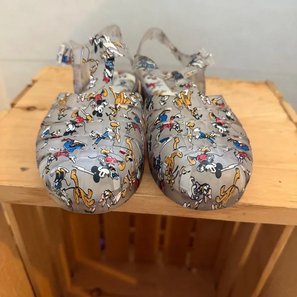 Disney x Mini Melissa Size 2 Gray Mickey & Friends Roman Fisherman Jelly Sandals